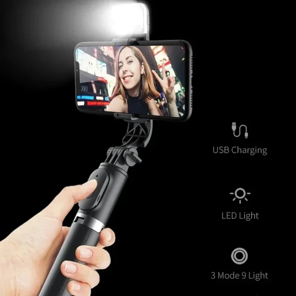 Xiaomi Mijia Wireless Selfie Stick – 1045mm, Bluetooth, LED Light, Remote Shutter, Tripod - Image 2