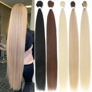 Bone Straight Hair Bundles – Super Long Synthetic Yaki Straight Extensions