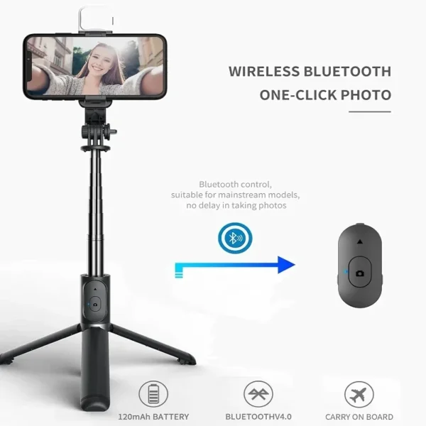 Xiaomi Mijia Wireless Selfie Stick – 1045mm, Bluetooth, LED Light, Remote Shutter, Tripod - Image 3