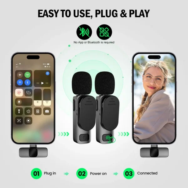 Basix Wireless Lavalier Mic – Mini Windproof Audio Recorder for iPhone 16, Vlog & YouTube - Image 3